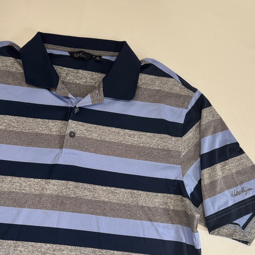 Walter Hagen Men's XL Polo Shirt - Navy and Gray Stripes
